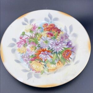 Floral Decorative Plate with gold metallic trim